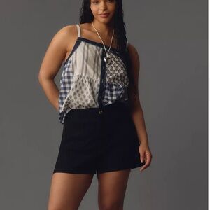 Pilcro Patchwork Button-Front Apron Tank in Blue Motif size large NWT